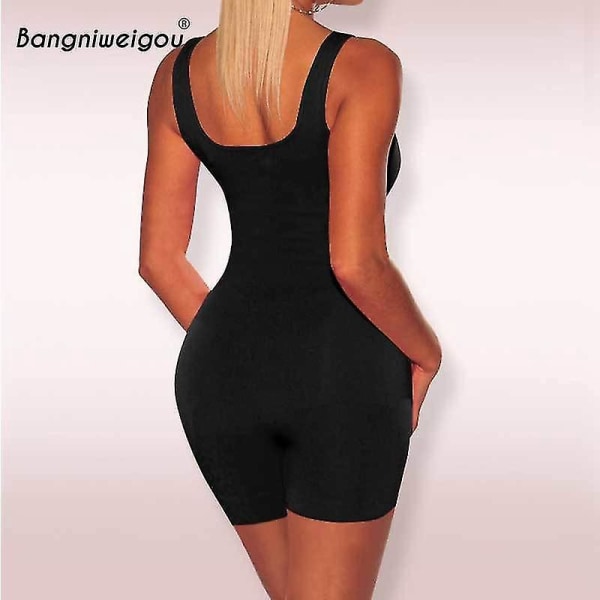 Bangniweigou Black Skinny Romper Bodice Naisten Hihaton Tank Playsuit Shortsit Haalari Yksivärinen Casual Streetwear Body Suit