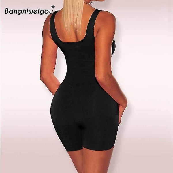 Bangniweigou Svart Skinny Romper Bodice Kvinnor Ärmlös Tank Playsuit Shorts Jumpsuit Solid Färg Casual Streetwear Body Suit