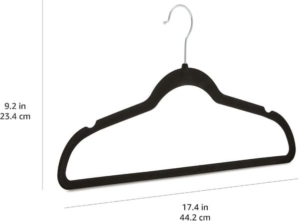Slim Velvet Hangers with Non-Slip Surface, Black/Silver - 10-Pack