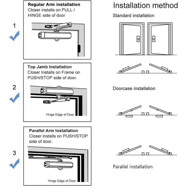 Automatic Hydraulic Door Closer with Adjustable Spring, 25-45 kg, Silver, for Commercial and Private Use
