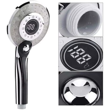 LED Shower Head - Digital Temperature Display - 3 Spray Patterns - ABS and Stainless Steel Construction - Corrosion Resistant
