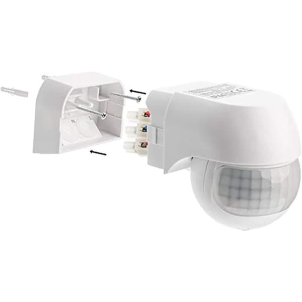 Infrarød bevegelsessensorbryter, utendørs montering, rekkevidde opptil 30 m, 180° roterbar