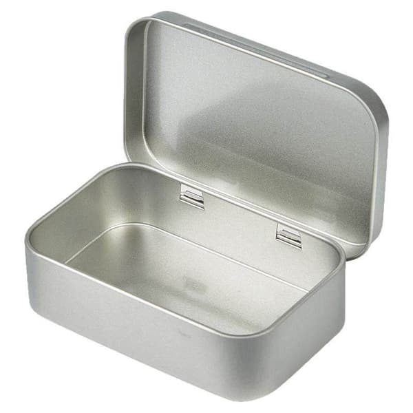 Small Metal Tins with Lids - Rectangular Empty Hinged Tins for Candy, Keys, Earrings, Jewelry (Silver)