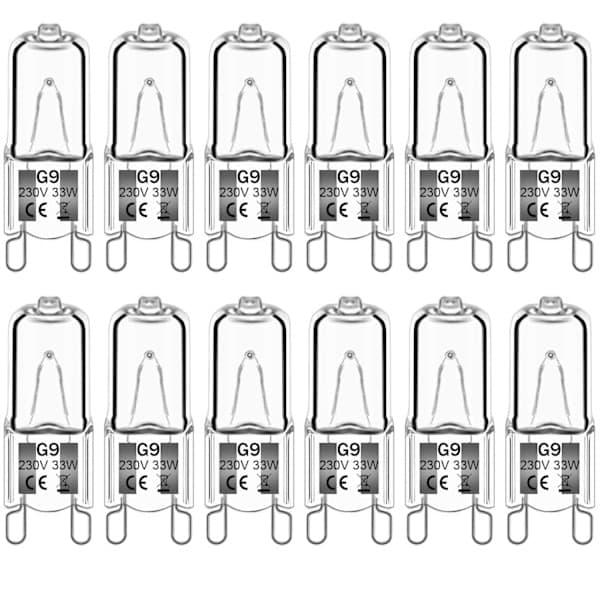 12-pack G9 halogenlampor varmvit klar kapsel dimbar 33W 230V