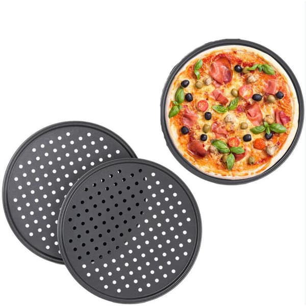 Perforert pizzapanne, Non-Stick pizzapanne med solid base - Diameter 32cm, 2-pakning