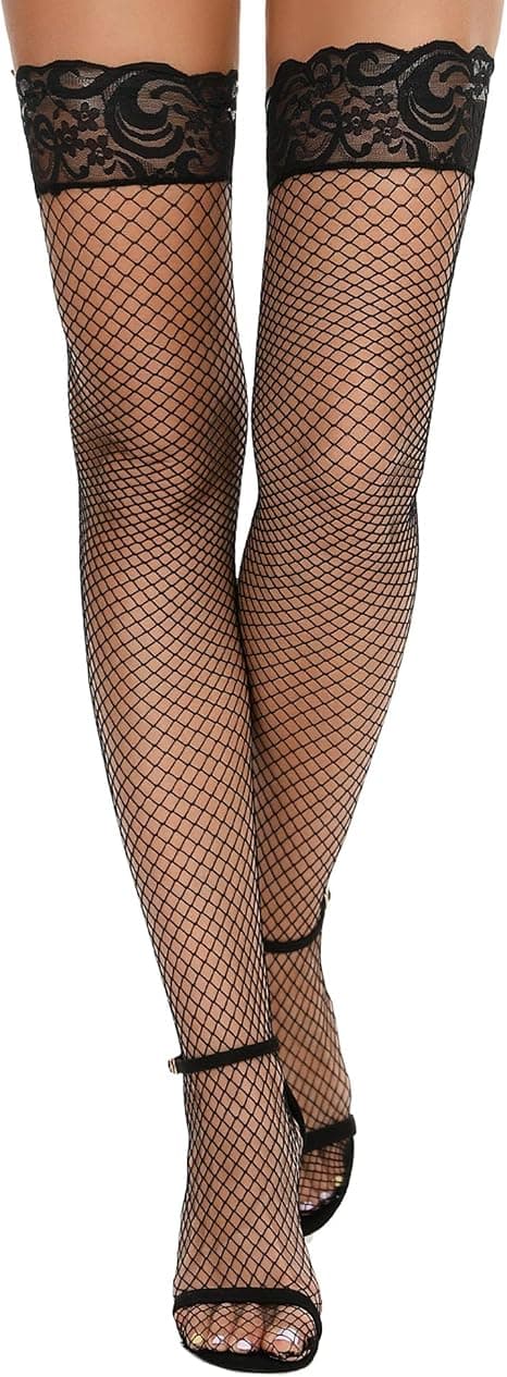 4 stk Dame Fishnet Hold-up Strømper Lårhøye Strømper Strømpebukser med Blonder
