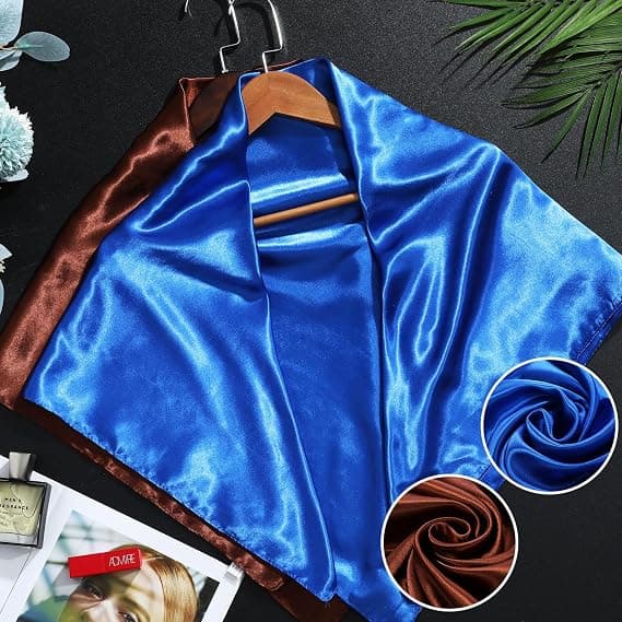 Kaffefarget+blå, silkeskjerf med 2 satengskjerf for kvinner, ny