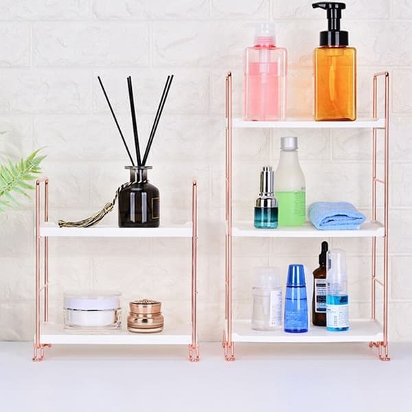 Stackable Kitchen Shelf Multifunctional Desktop Iron Shelf Bathroom Kitchen Spice Storage Rack Silver 2 Tiers