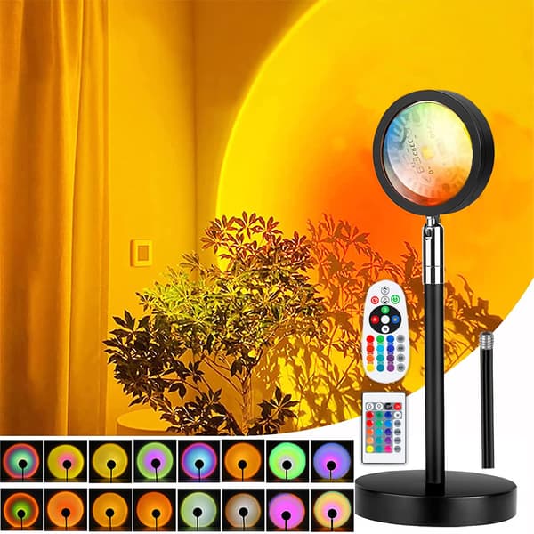 Sunset Lamp, Sunset Lamp with USB, Rainbow Light LED Night Light Adjustable Height 16 Colors 4 Dynamic Modes Two Remote Controls 180° Rotation