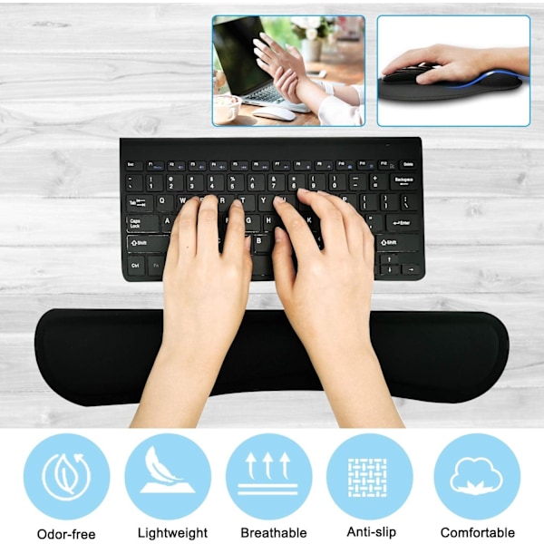 Tangentbordshandstödsmusmatta Handstödsdynor för tangentbord och mus, Ergonomiskt minnesskumhandstöd Svart