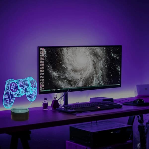 Cool 3D Spilcontroller Illusionslampe, Spilcontroller Natlampe med Fjernbetjening