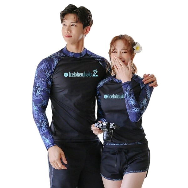 Ny koreansk våtdräkt för par: fyrdelad kostym för kvinnor, långärmad och långbyxa delad baddräkt-L