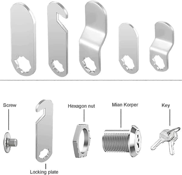 Cylinder 16mm Security Lock for Mailbox with 5 Different Locking Plates and 2 Keys, Cam Lock for Cabinets, Lockers, Toolbox, Filing Cabinet