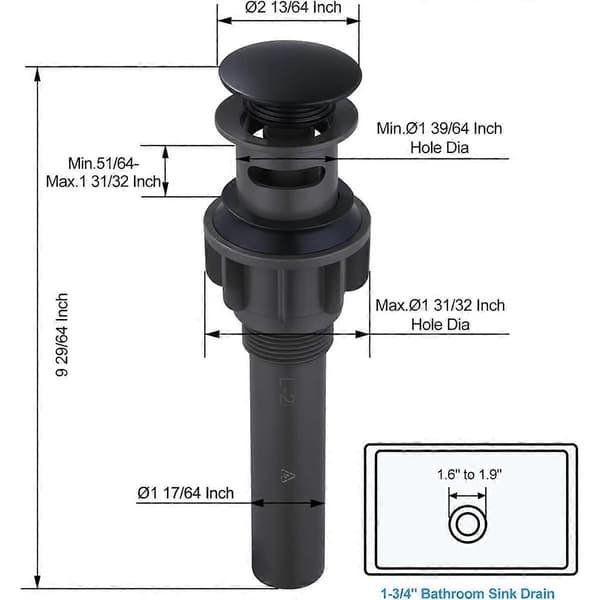 Sink Drain with Overflow 2-pack, Matte Black Pop-Up Drain Stopper Basin Click Drain