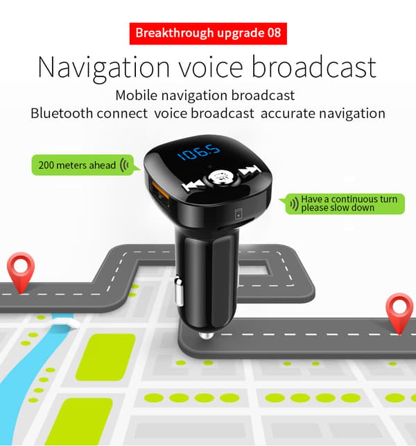 INF FM-lähetin autoon - Bluetooth-sovitin QC3.0 auton latauslaitteella