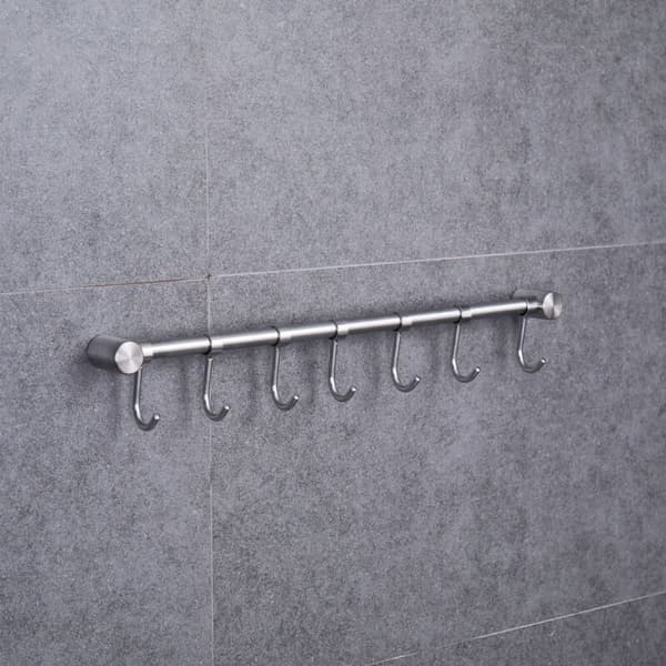 Dishcloth hook, stainless steel kitchen bar hook with silver (600 mm + 10 hooks)