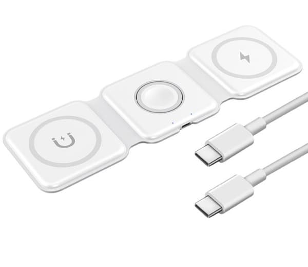 White Foldable iPhone Wireless Charging Pad, 3 in 1 Compact Wireless Charging Stand, Applicable to Portable Wireless Charging Station Mat for iWatch/