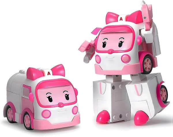 Robocar Poli Amber Transformerende Robot, 10 cm Transformerbar Actionlegetøjsfigur Køretøj Gaveguide til Børn