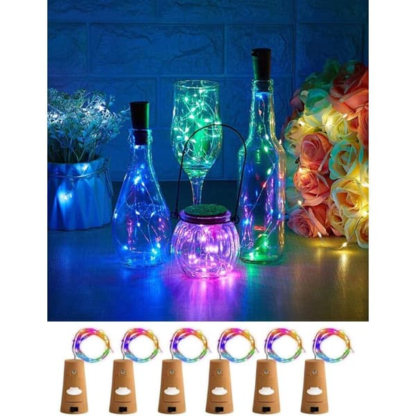 Wine Bottle Lights with Cork, 6-Pack 20 LED 6.5ft (2M) Silver Copper Wire Battery Operated Home Decor String Light for DIY Birthday Party