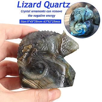 Natural Labradorite Handmade Chameleon Skull Quartz Crystal Healing