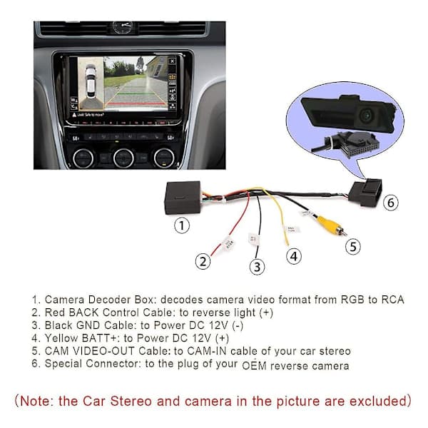RGB til (RCA) Av Cvbs Signalomformer Dekoderboksadapter til fabriksmonteret bakkamera Tiguan Golf Sort