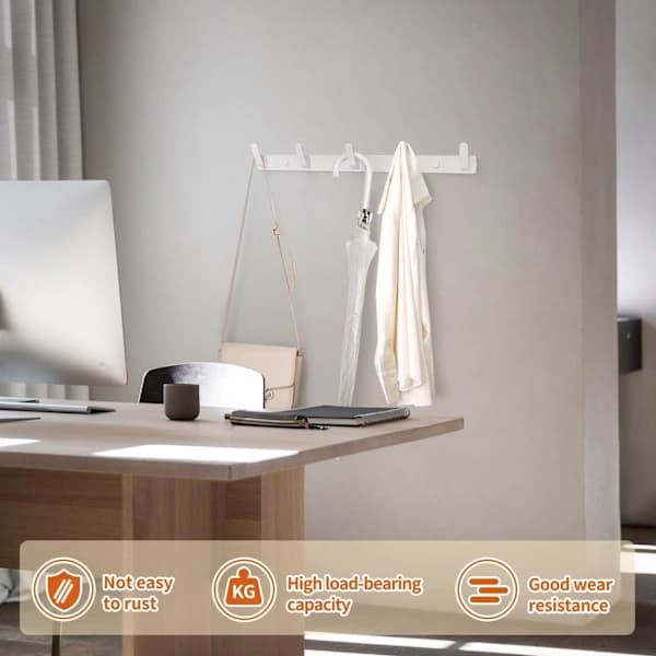 Wall Mounted Coat Rack White Coat Rack with 5 Hooks Two Installation Methods (with Glue and Screws) compatible Hall S,A