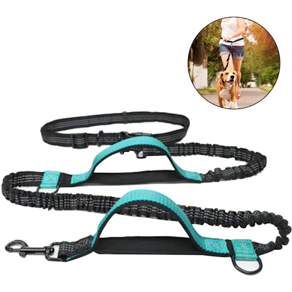 Jogge Hundebånd, Oppgradert Håndfritt Hundebånd med To Bungees, Langt Nylon Hundebånd med Justerbart Midjebelte for Løping, Vann Grønn