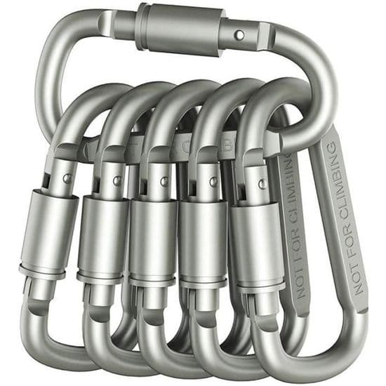 6 stycken karbinhakar i aluminiumlegering med D-ringlås, lätta men starka