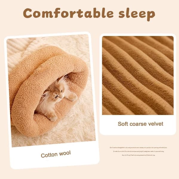 Cat Sleeping Bag for Indoor Cats, Plush Cat Sack, Self-Warming Cat Bed (Brown, M)