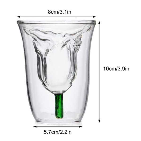 (120 ml) (White) 1 Pcs Creative Double Walled Rose Cup High Borosilicate Glass Shaped Cup