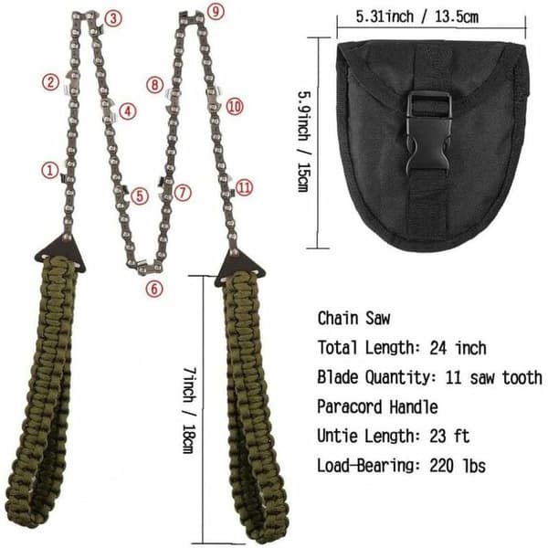 Pocket Chainsaw Hand Foldable Chain Paracord Handle Foldable Outdoor Tool Schedule 3/8 Thin Tooth 34 Section 11 Saw Tooth, Paracord Handle