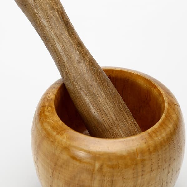 Morter og støder i træ - Lille morter og støder ideel til at male krydderier, urter og hvidløg - Ergonomisk designet støder og holdbar morter