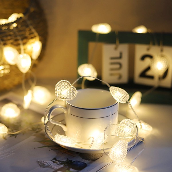 Ny hjerteformet skinnsnor dekorativ lyssnor: ferie bryllup julesnor 1 meter 10 lys