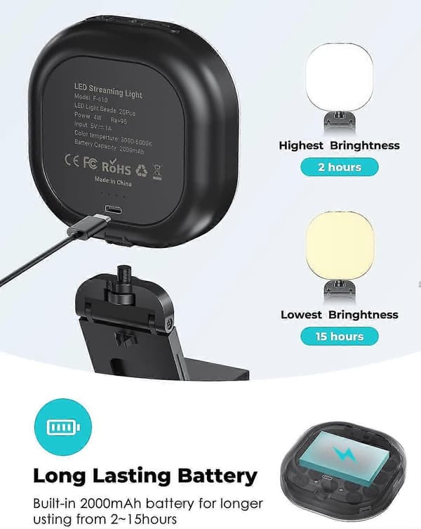 Glow LED Streaming Light, Rechargeable Video Conference Lighting Kit, Angle & Brightness & Color Temperature Adjustable