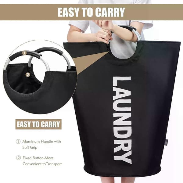 90L (38*79cm) Laundry Hamper, Freestanding Tall Laundry Basket, Foldable Laundry Bag, Black
