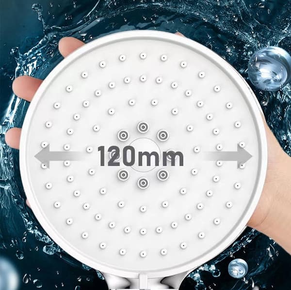 Sølv højtryks brusehoved 12 cm – 5 spraymønstre, stopknap, filter til SPA