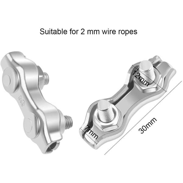 12 stk M2 Duplex Clips, Wire Rope Duplex Clips, 304 Rustfrit Stål Kabelbånd Duplex Klemmer til 2mm Wire Rope