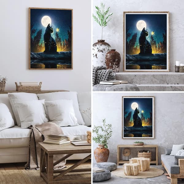 ##/5D diamantmaling-DIY-30x40cm-Sød kat under månen##/