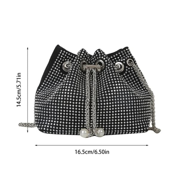 Skuldertaske med rhinsten, sommertaske med kæde, håndtaske til kvinder (sort)