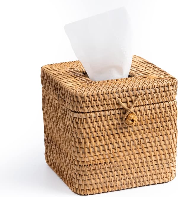 Firkantet Rattan Tissue Box med hængslet låg