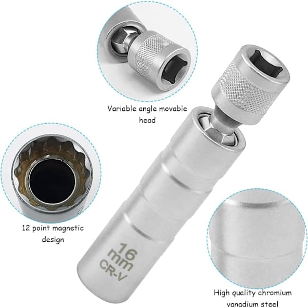 2-pack Magnetic Spark Plug Wrench 16mm/14mm Long, Spark Plug Remover, 3/8\" -10mm Flexible