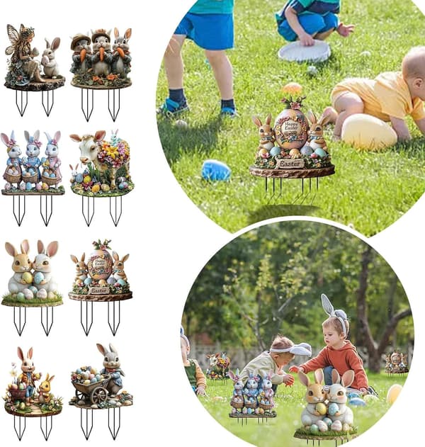 Easter Garden Decorations Outdoor Stackable Rabbit Egg Set Of 2 Spring Holiday Patio Yard Decor 20x30cm