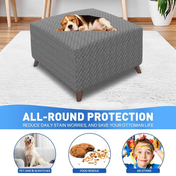 Jacquard Design High-Stretch Foldable Storage Ottoman Cover Rectangular Cover (S Light Grey)