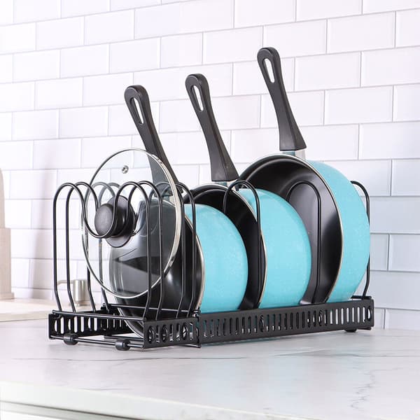 1 pc Pot Rack, Multi-layer Frying Pan Lid Storage Rack Kitchen Utensil Stand (Black)