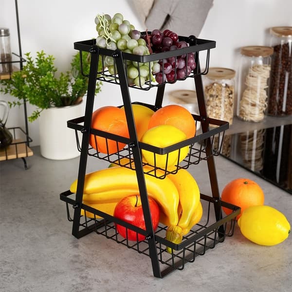 Trelags frugtkurv i loftstil, perfekt til køkkenet
