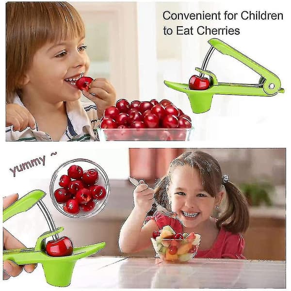 Cherry and Olive Pitter Tool with Space-Saving Lock Design (Green)