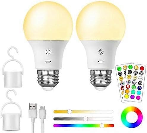 Rechargeable Lamp with Remote Control, 8W Smart RGB Color Changing Bulb, 9+3 Color Temperatures, E27 LED Dimmable Touch Contr [DB]