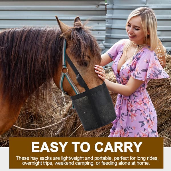 2-pack Horse Feed Bag for Grain - Mesh Feed Bag, Neck and Nose Pad Horse Muzzle Feed Bag (M)