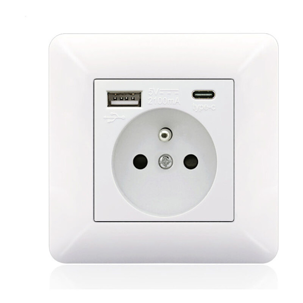 Fransk stikkontaktpanel Type-c+USB16A Type 86, antal stikkontakter: 2 h