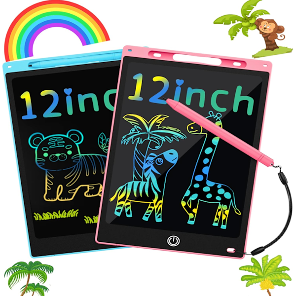 2 stk. LCD Skrivetavle for Barn, Tegnebrett Småbarn Leker Doodle Board 12 tommer Skrivebrett Tegnebrett, Trip Tra